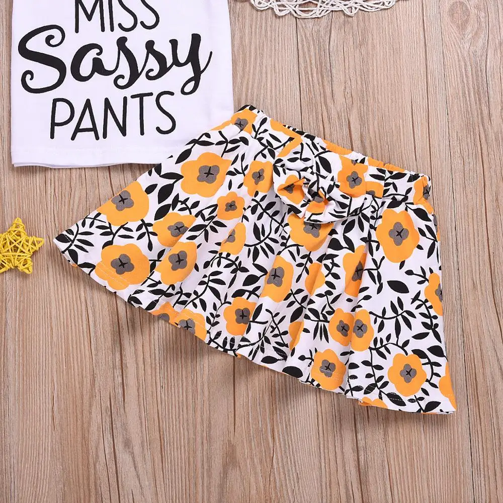 

Summer 2020 Girl Short Sleeve Letter Printed With Chrysanthemum Skirt Set Girls Kids Outfits For Teens Clothes ropa bebe