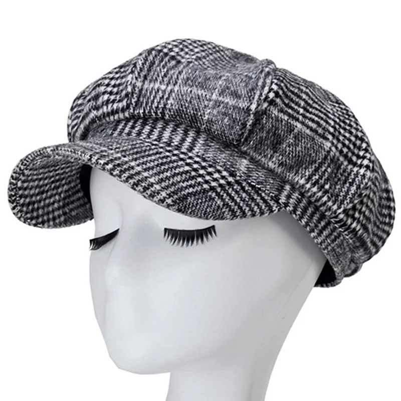 

Берет женский шерстяной, в клетку, восьмиугольный, Осень-зима, 2019