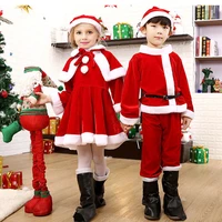 kids child christmas cosplay santa claus costume baby x mas outfit 34 piece set dresspantstopshatcloakbelt for boys girls