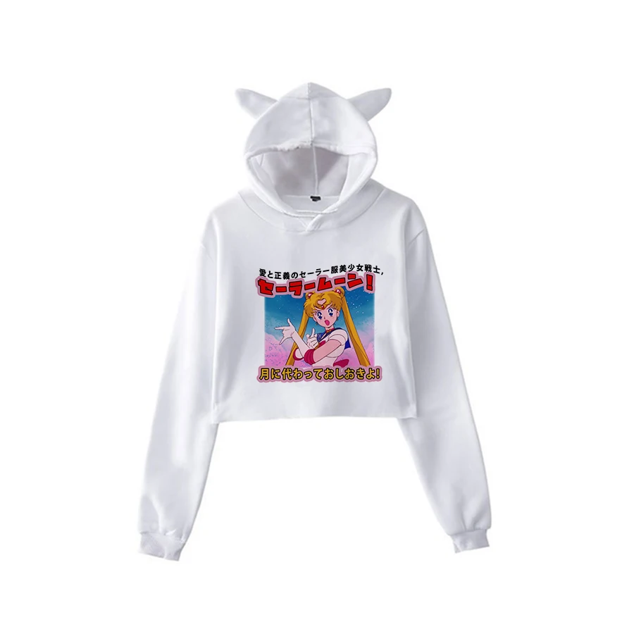 Сейлор Мун Харадзюку Толстовка корейский стиль ulzzang kawaii 90s мультфильм одежда пуловеры новые негабаритные с капюшоном уличная