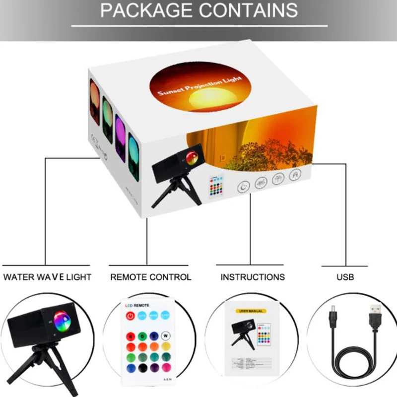 

Novel Sunset Projection Lamp USB Rainbow Projection Lamp Projector Night Light Atmosphere Light Interior Decoration Sunset Light