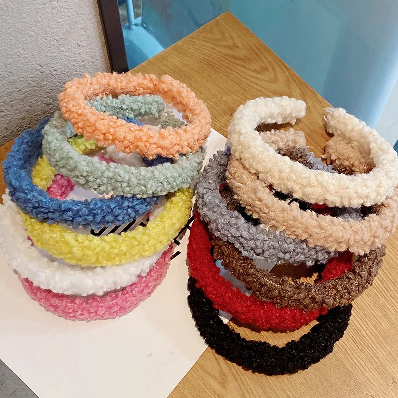 

New Women Girls Cute Bright Colorful Lambswool Hairbands Sweet Plush Headband Hair Holder Hoops Fashion Hair Accessories