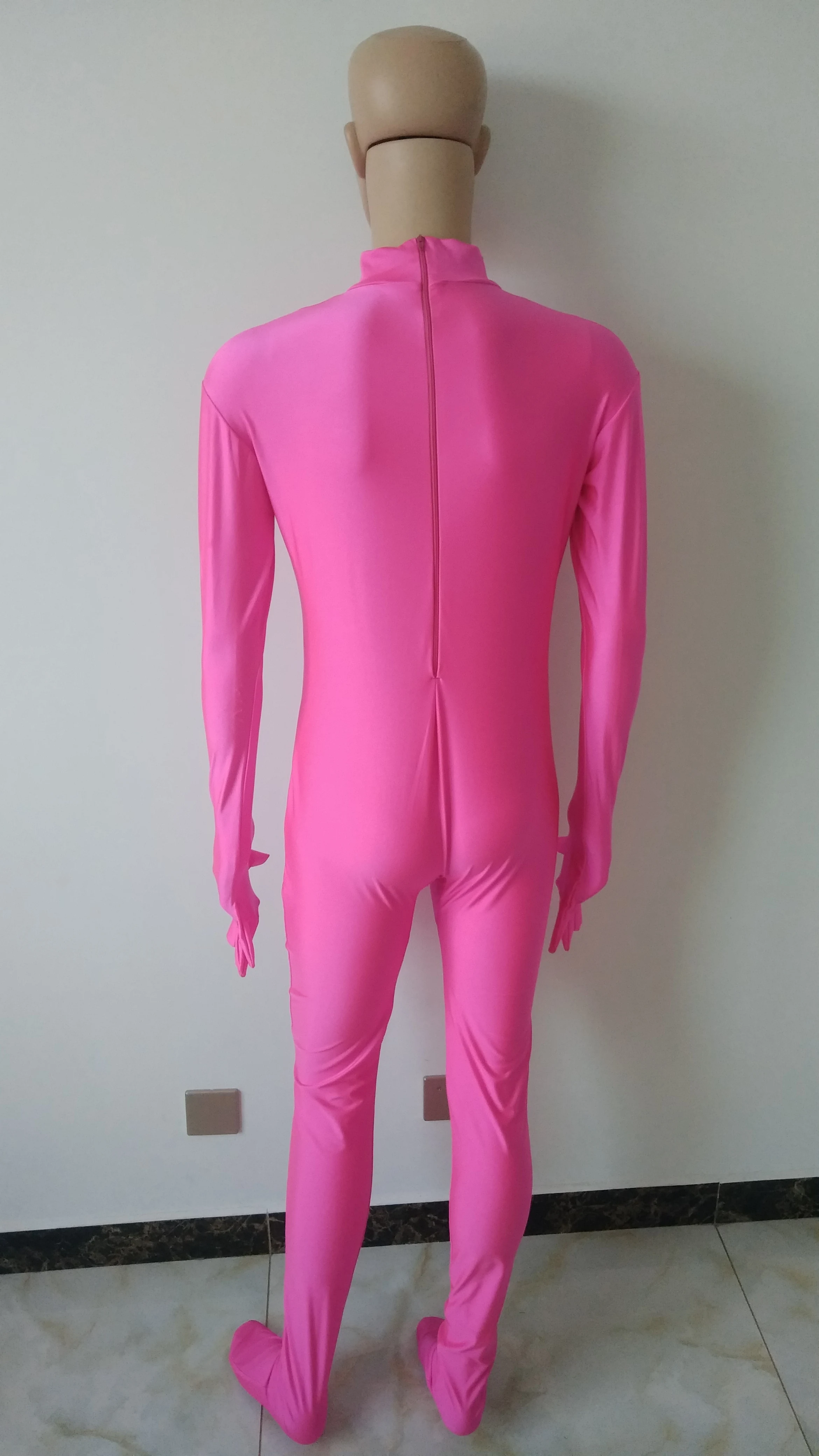 New style pink color Spandex men Unitard Catsuit with Penis sheath removable mask open eyes mouth |