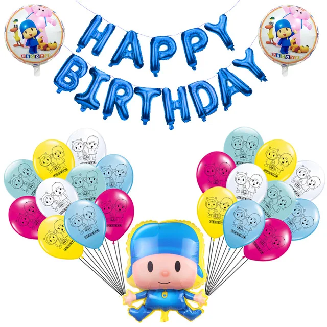 1set POCOYO детей с днем рождения поставки мультфильм собака слон малыш душ Мальчики украшения шар посуда чашка тарелка - Цвет: 1set