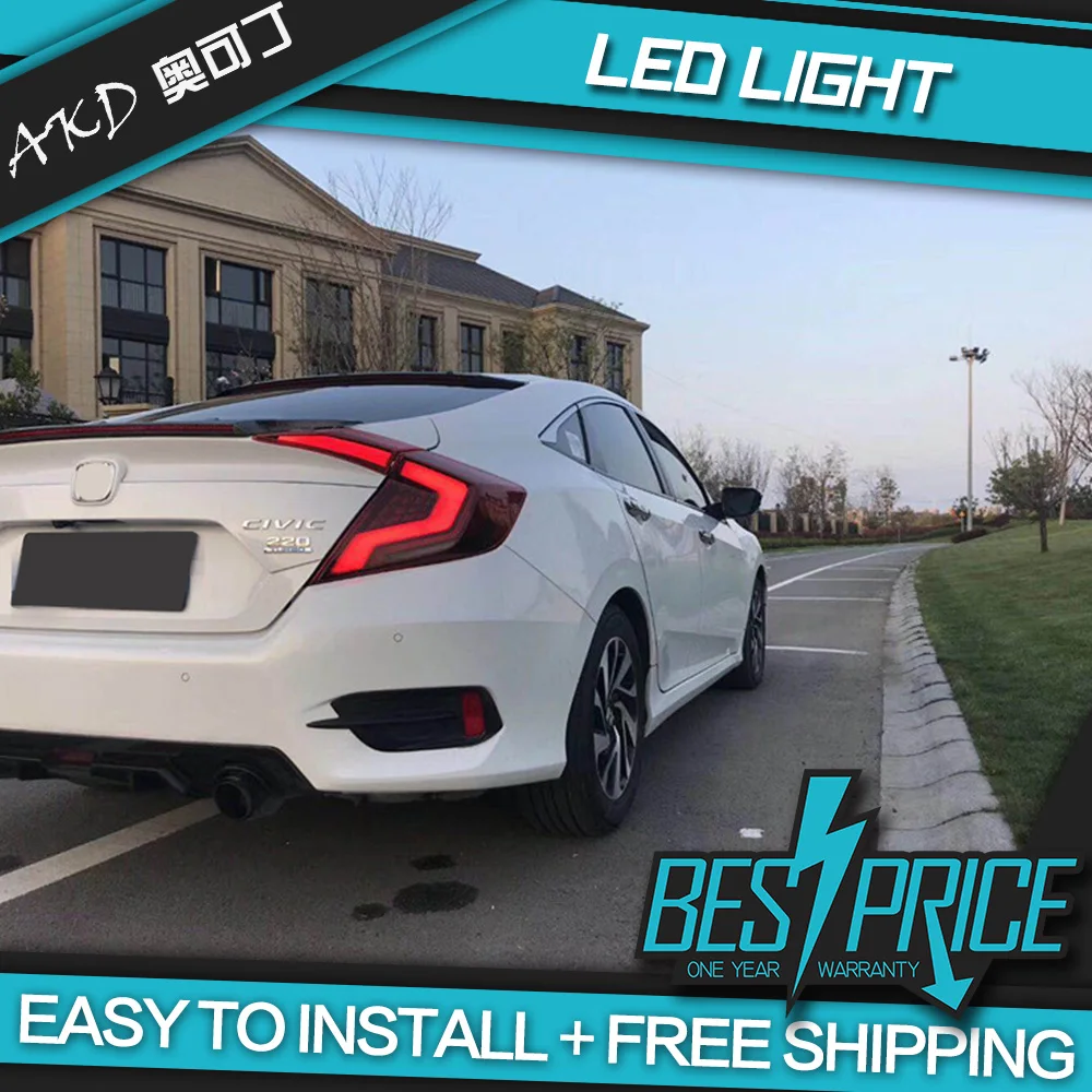 Светодиодсветодиодный задние фонари AKD подходят для Honda Civic 10 G10 2016 2017 2018 красные