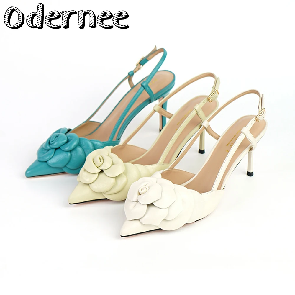 

New women shoes sandals 2021 tea flower decoration thin hight heels fashion buckle strap party wedding shoes sandals