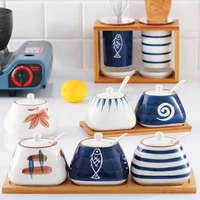 creative ceramic set seasoning jar chili oil seasoning box sugar bowl kitchen supplies japanese style condiment jar