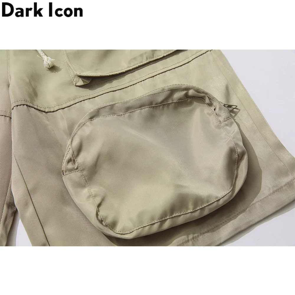 

Dark Icon Elastic Waist Stero Pockets Street Fashion Men's Shorts Elastic Waist Draw String Shorts for Man Black Khaki