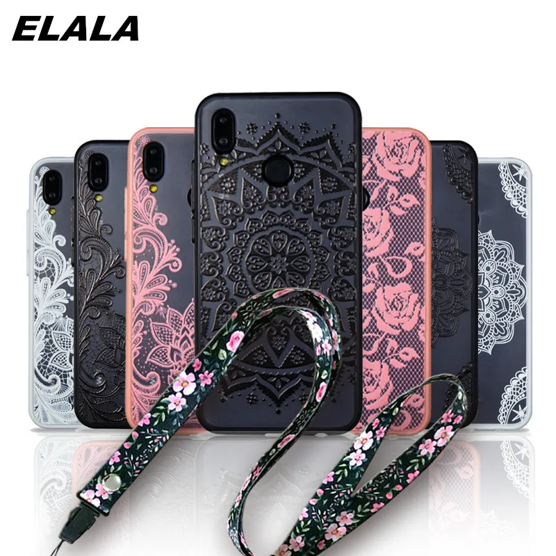 Soft TPU Case Huawei P20 Lite Cases For Coque Pro 3D Relief Lace flower Silicone hard pc Back Cover | Мобильные телефоны и