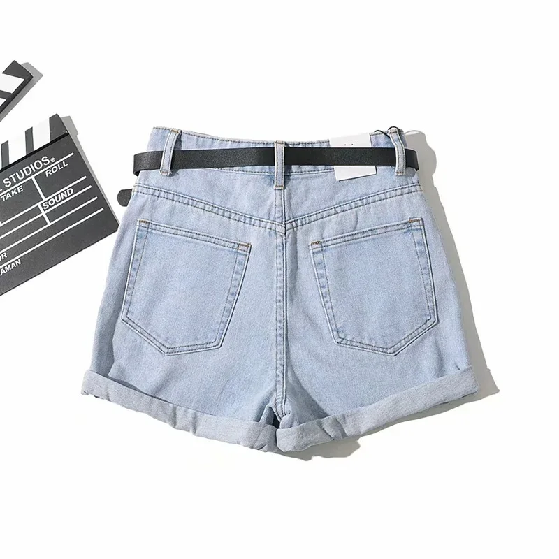 

2020 New Arrival Summer Style Female Fashion Sexy Summer Solid Sashes Loose Hot High Waists Night Club Denim Wide Leg Shorts