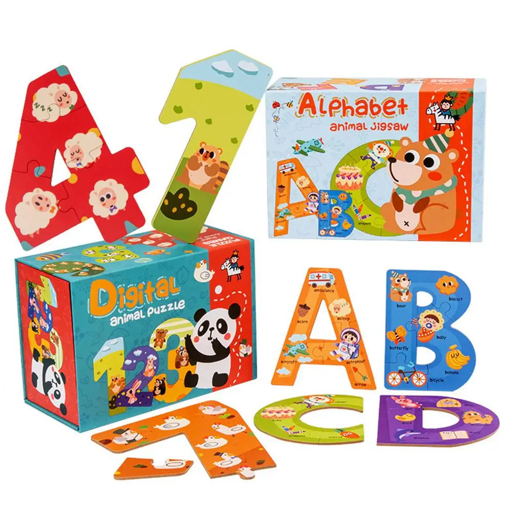 

9 Pcs Wooden Puzzles For Kids Early Educational Alphabet Number Jigsaw Toys Preschool Learning Jigsaws Game For Ages 3 Boys Gi