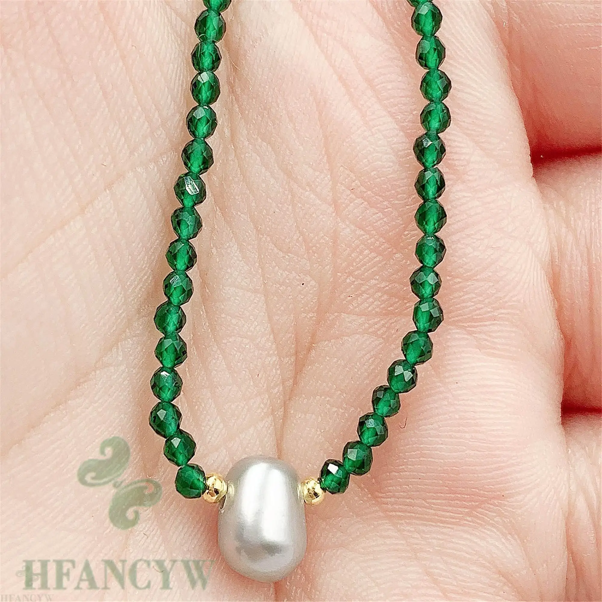 Зеленый камень жемчужная подвеска в стиле барокко ожерелье 18 дюймов безупречные