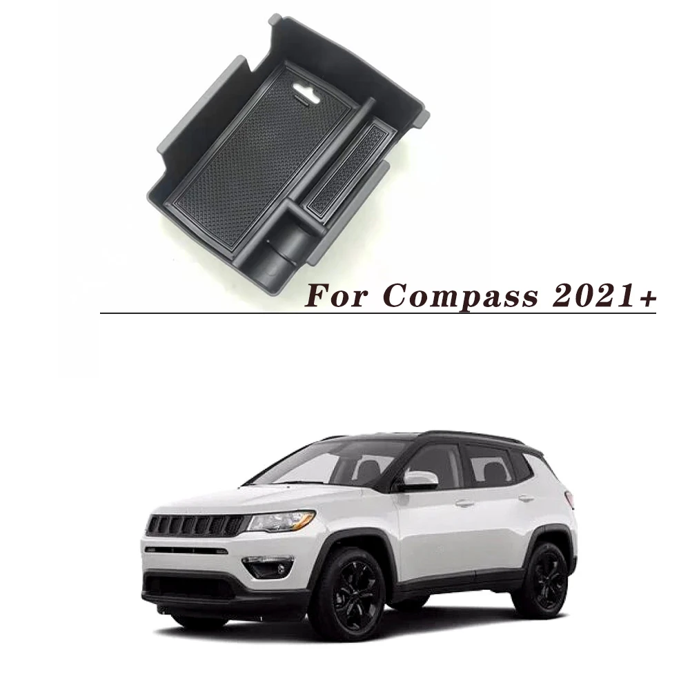 

For Jeep Compass 2021 Black Central Armrest Storage Box Organizer Center Console Container Tray With Mat