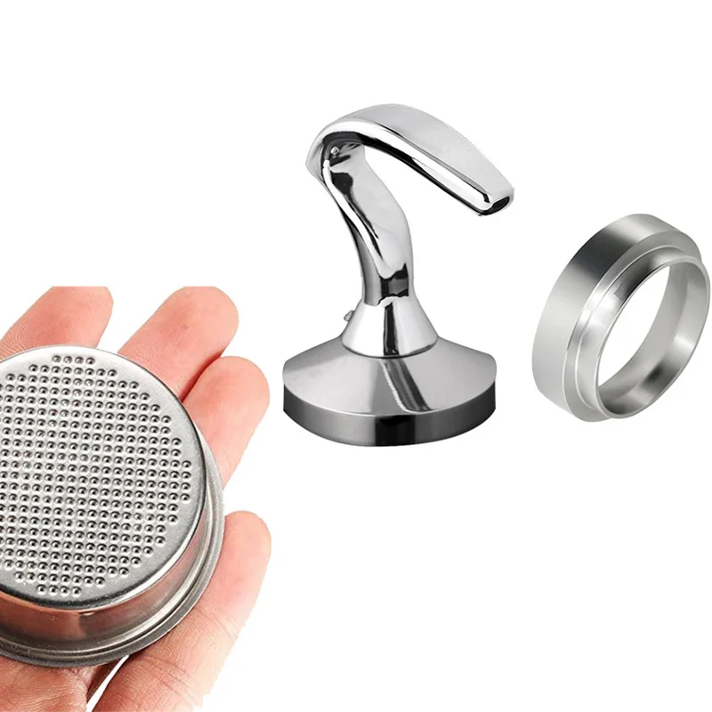 

3PCS/Set 51MM Filter Basket Cup Coffee Tamper Dosing Ring Set Stainless Steel Coffeeware for Birthday Gift