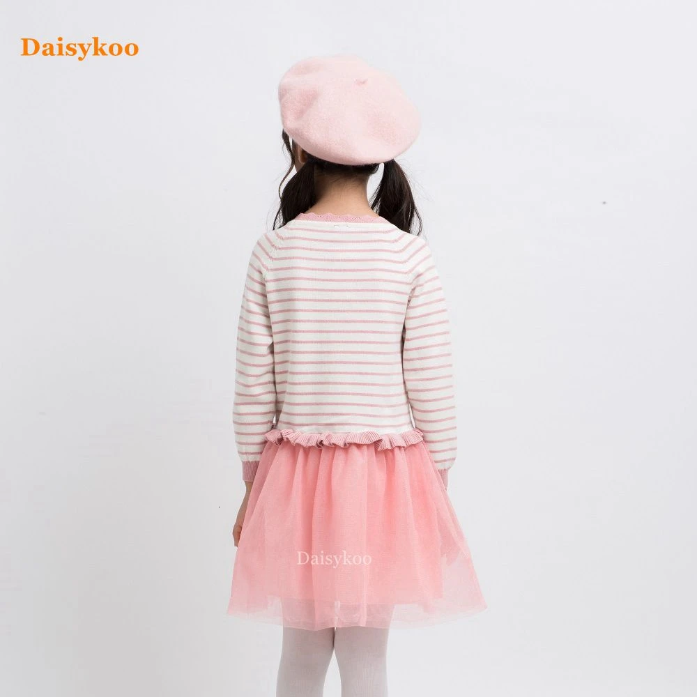 Dasiykoo/осенне-зимнее платье-свитер для девочек трикотажная сшитая юбка Детская