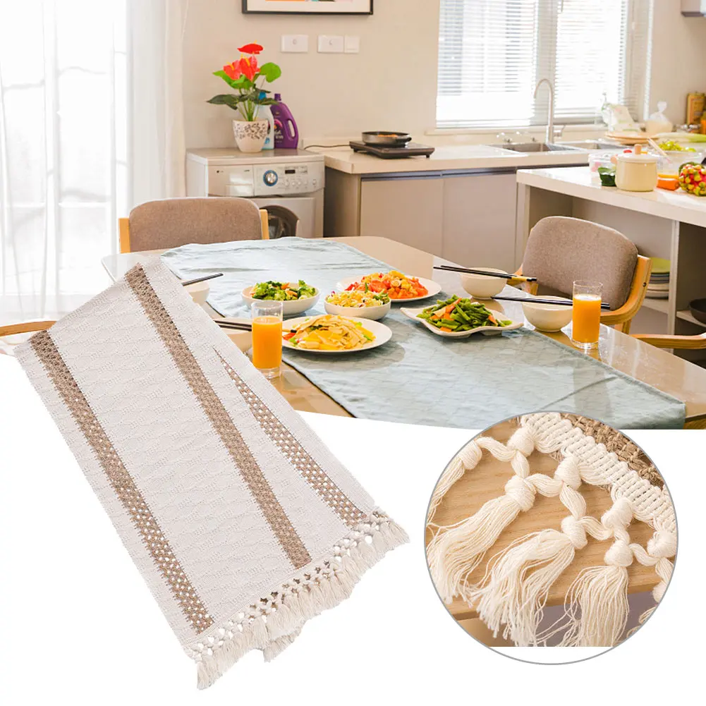 

Woven With Tassel Bed Dining Room Cotton Linen Party Fringe Festival Table Runner Event Farmhouse Style Rustic Home Decor