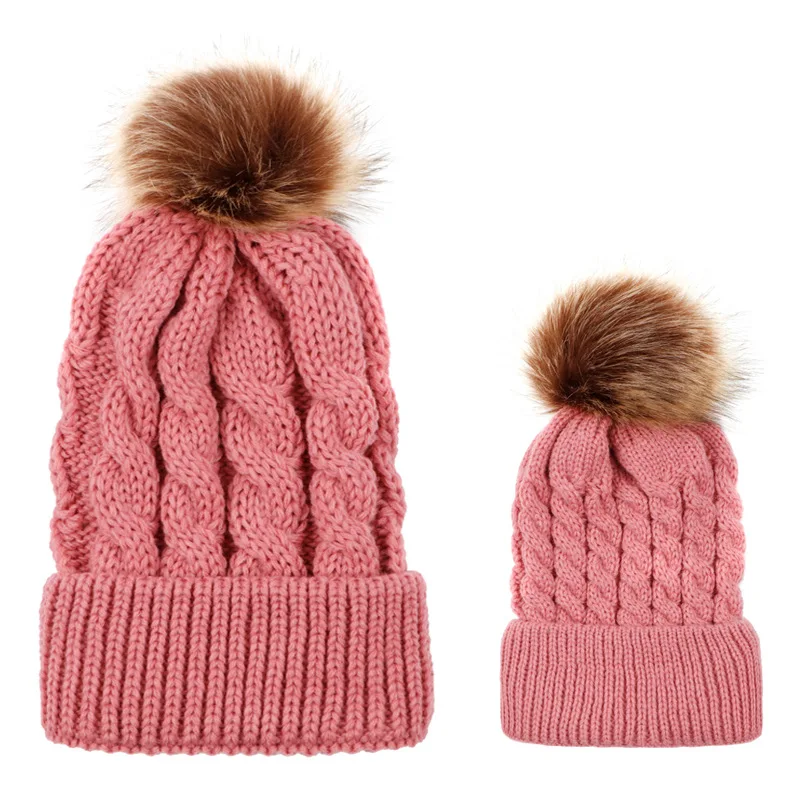 Fall and winter new two-piece plush ball cap crocheted pure-color rimless suitable for parents children | Аксессуары для одежды
