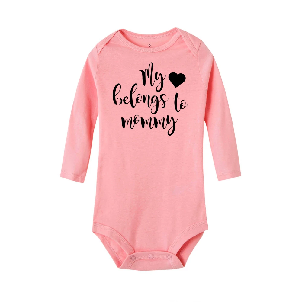 R046-LRPPK- Хлопковый комбинезон для новорожденных с надписью «My Heart» «Mommy»; комбинезон с длинными рукавами для маленьких мальчиков и девочек; Милая модная одежда для малышей от 0 до 24 месяцев - Цвет: R046-LRPPK-