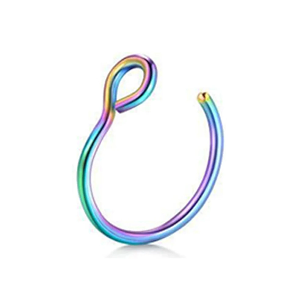 Colorful 1PC Steel Fake Nose Ring Labret Lip Ring C Clip Lip Helix Piercing Tragus Rose Gold Faux Septum Rings Hoop Neus Piercing Jewelry - Окраска металла: Colorful