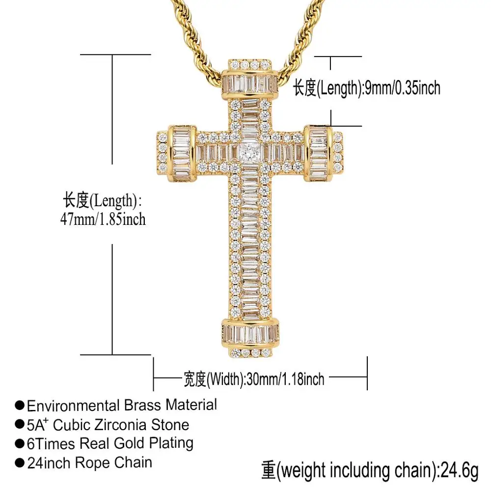 

HIP HOP Bling Iced Out Square AAA+ Zircon Stone Cross Pendants Long Link Chain Necklace For Man Women Necklace Jewelry Gifts