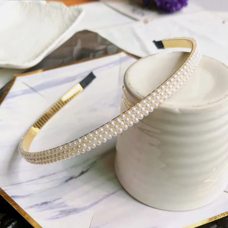 three rows of pearls M MISM, модный роскошный большой ободок на голову с жемчугом для женщин, элегантные повязки для волос, широкий индивидуальный модный ободок, тюрбан для девочек, головной убор для волос - Цвет: three rows of pearls