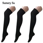 1 пара носки женские сапоги до бедра; Высокие сапоги выше колена; Хлопок, однотонные, 3 Цвета пикантные милые тонкие девушек весна осень-зима Лидер продаж