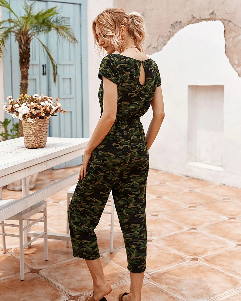

dress 2020 new hit women's capri pa Stylish casual camouflage jumpsuit cropped trousers plus size jumpsuits plus size Boot Cut