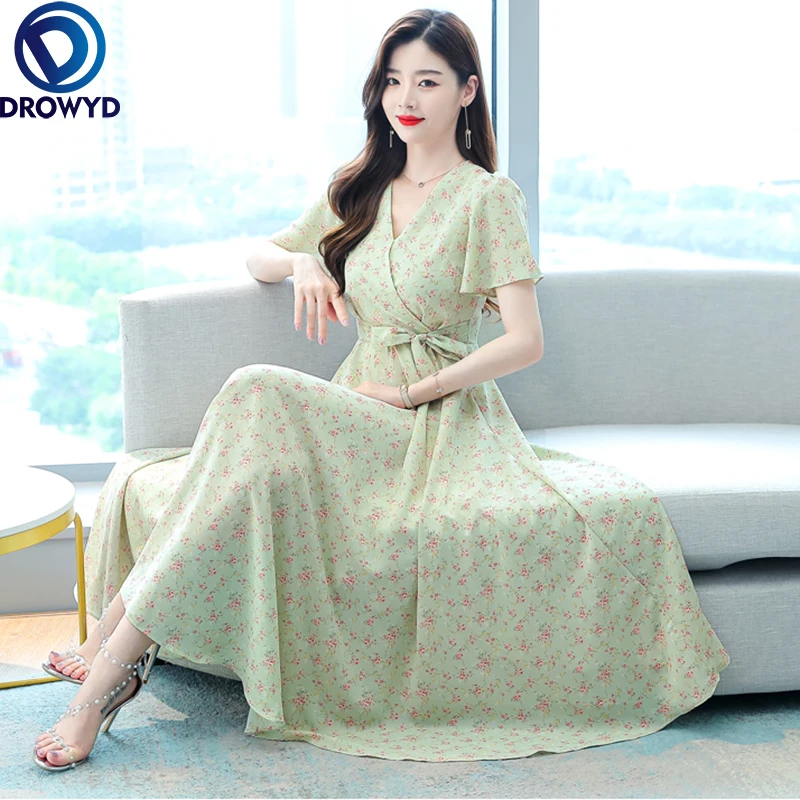 

Праздничное платье во французском стиле, Пляжное Платье с V-образным вырезом и коротким рукавом, с цветочным принтом, во французском стиле, л...