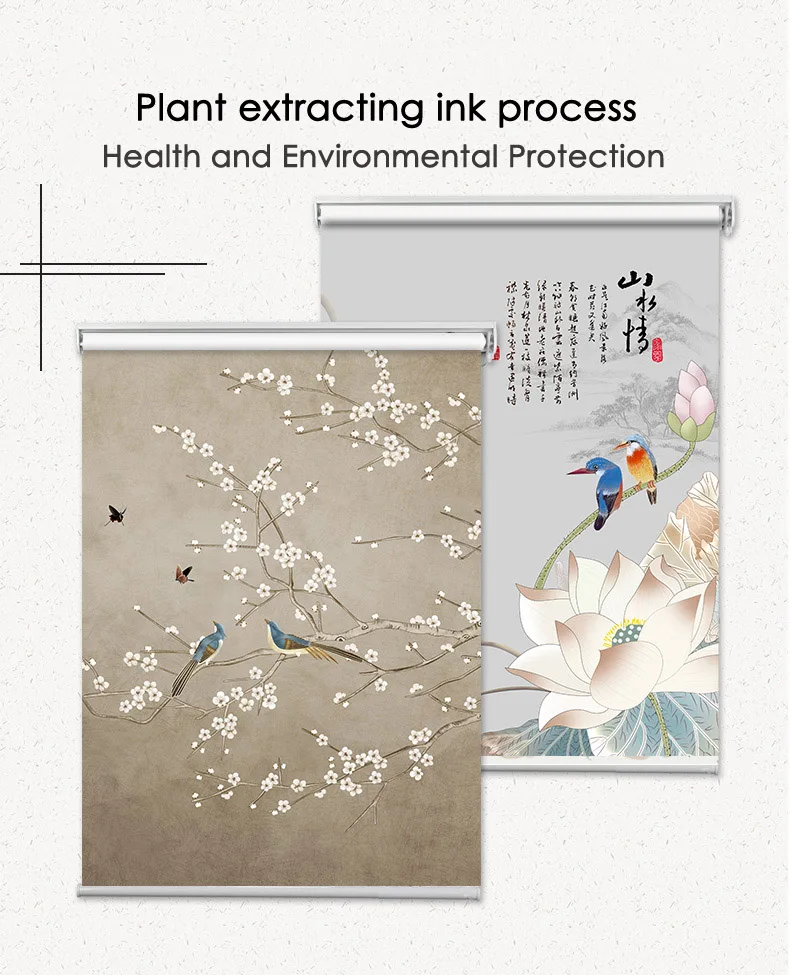 Chinese classical style Roller blinds Lotus flowers Birds Printing Blackout and daylight Window Blinds shades Bedroom balcony