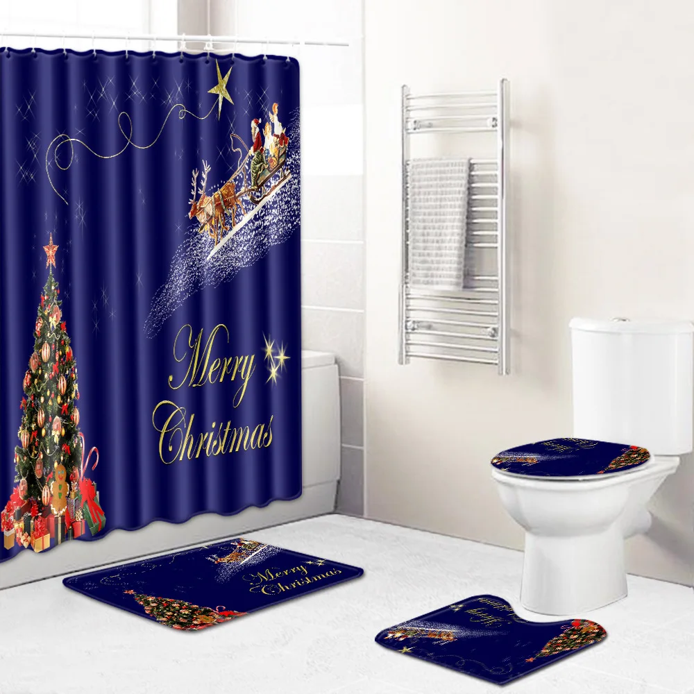 Merry Christmas, водонепроницаемая занавеска для ванной, Рождественский Санта Клаус, коврик для ванной, крышка для унитаза, полиэфирная фланелевая занавеска для душа