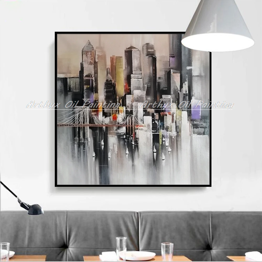 

Arthyx,Modern Abstract City Landscape Oil Paintings Hand Made Large Size Canvas,Wall Art Picture For Living Room Home Decoration
