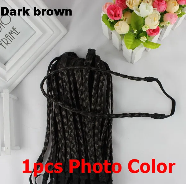 1pcs Dark Brown Isnice, модная, женская, для девушек, синтетические волосы, плетеная, плетеная, эластичная повязка на голову, повязка на голову, плетеная лента, аксессуары для волос, богемный стиль - Цвет: 1pcs Dark Brown