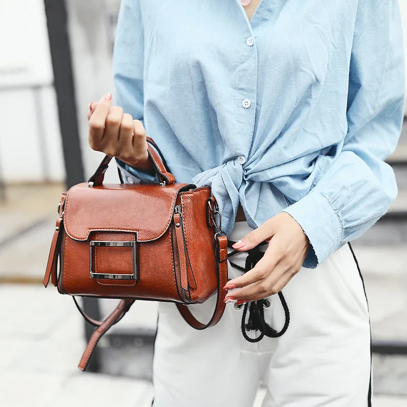 Hiqh качественные женские сумки из мягкой кожи с маслом Женские винтажные через