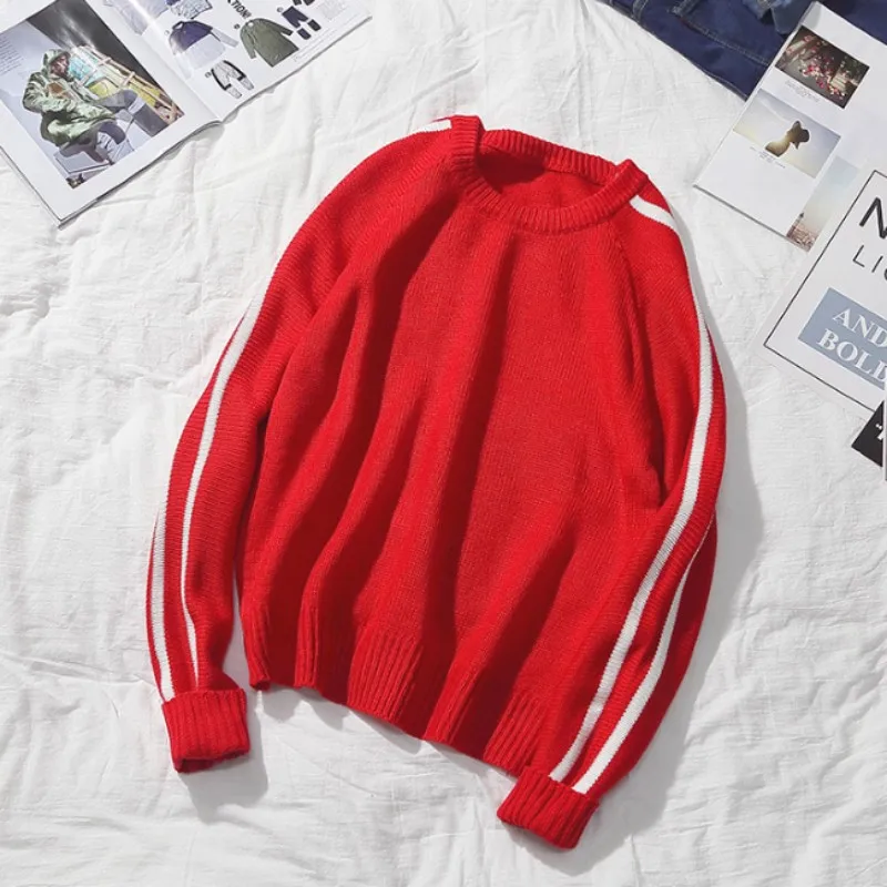 

Fashion Mens Knit Pullover Jumper Winter O-Neck Loose Fit Striped Sweater Male Tops Casual Harajuku College Teenager Knitwear