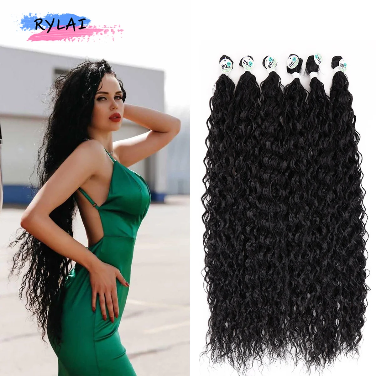 

Synthetic Hair Bundles Afro Curls Kinky Curly Weaving Braid Extension 300g/9Pcs Full Head 26-32" Blond Brown RYLAI INS ANJO PLUS
