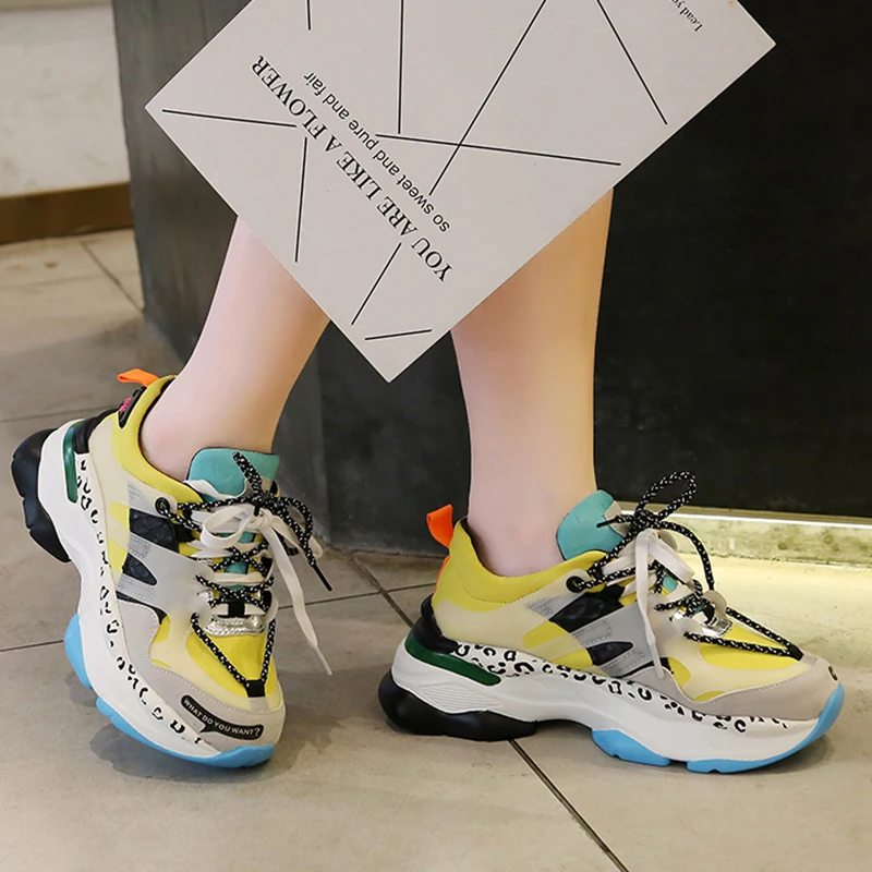 Кроссовки женские массивные Вулканизированная подошва толстая дышащие