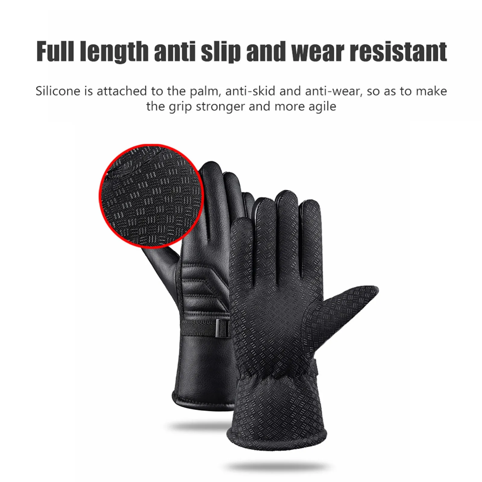 

1 pair of winter leather gloves touch screen gloves unisex ski outdoor sports warm gloves full-finger non-slip waterproof Mitten