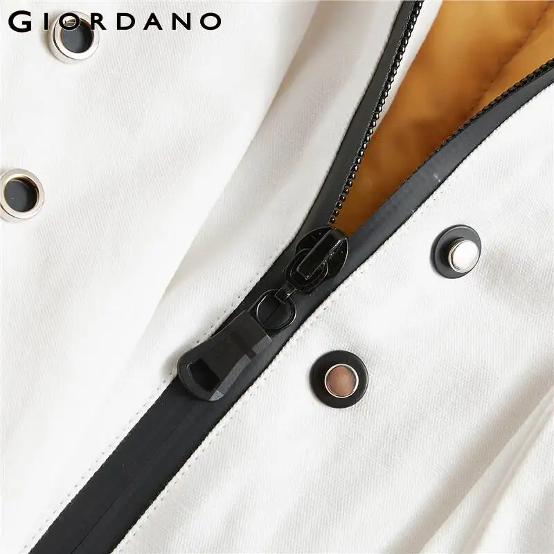 Женский пуховик с капюшоном Giordano белая куртка-пуховик средней длины из хлопка