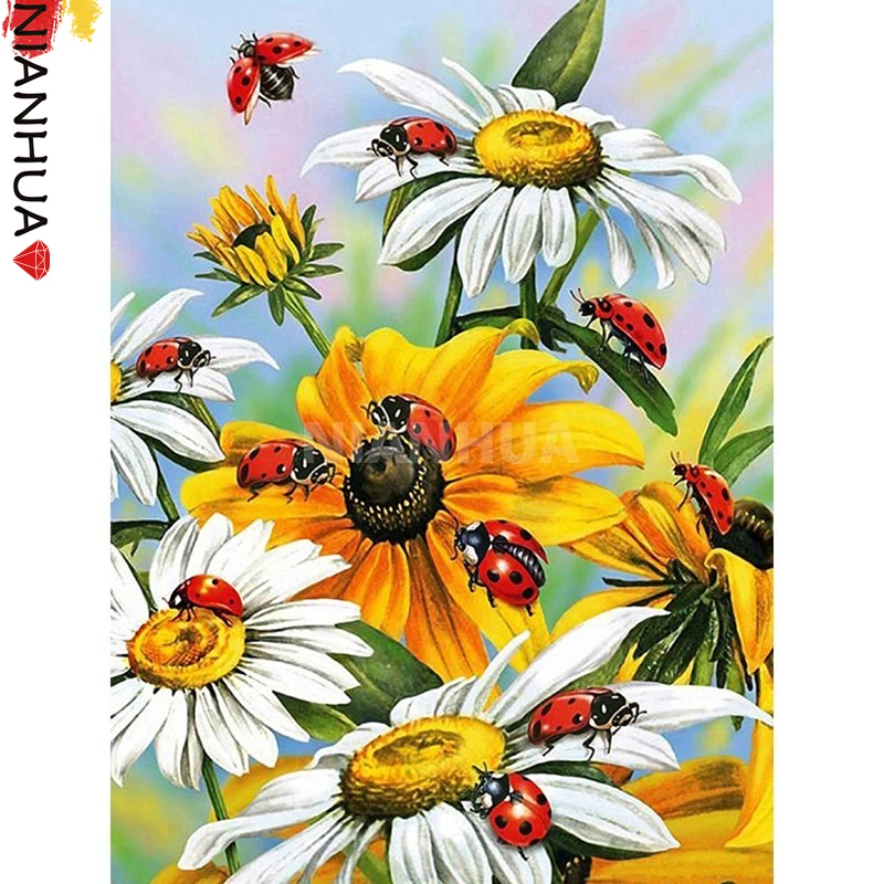 

5D Diamond Painting Sun Flower Seven Star Ladybug Insect Mosaic Kit Photo Square Round Mural Handmade DIY Embroidery Gift Home