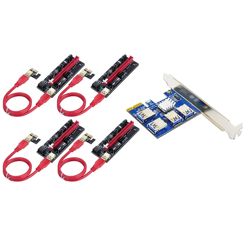 

PCI-E Expansion Card Set One for Four USB3.0 Pcie 1X to Pcie 16X 009S PCI-E Graphics Card Extension Cable for BTC Miner