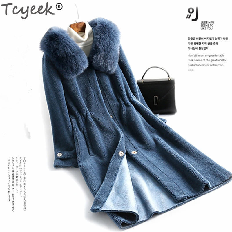 

Real Fur Coat Female Winter Long Natural Fox Fur Hood Jacket Women Korean 100% Sheep Shearing Coats Vintage Fur Tops Hiver 00618