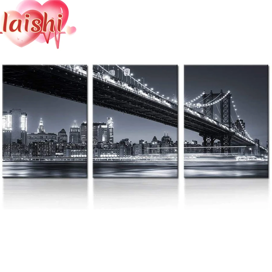 

3pcs Brooklyn Bridge Architecture Scenery Diamond Painting Rhinestone Embroidery Cross Stitch Mosaic Diamond Art Home Decoration