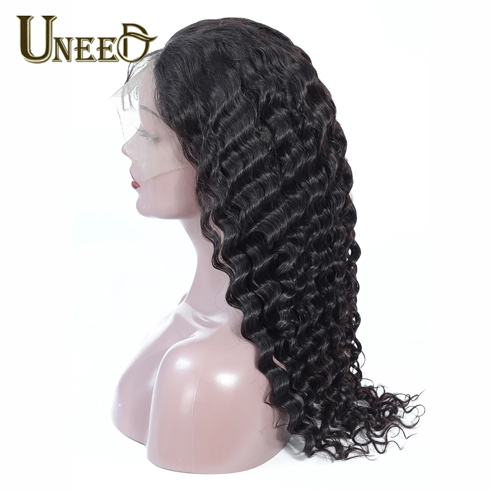 Uneed, 13*4, кружевные передние человеческие волосы, парики, перуанские, свободные, глубокая волна, для черных женщин, волосы remy, натуральные волосы для волос с детскими волосами