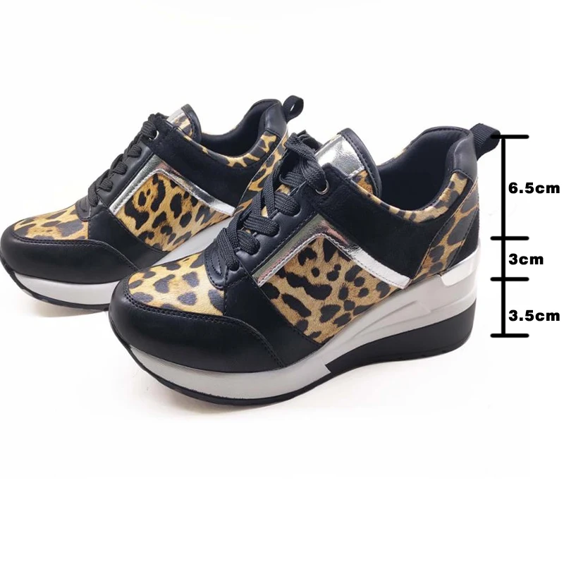 Женские кроссовки с леопардовым принтом Fujin сетчатые дышащие на танкетке круглым