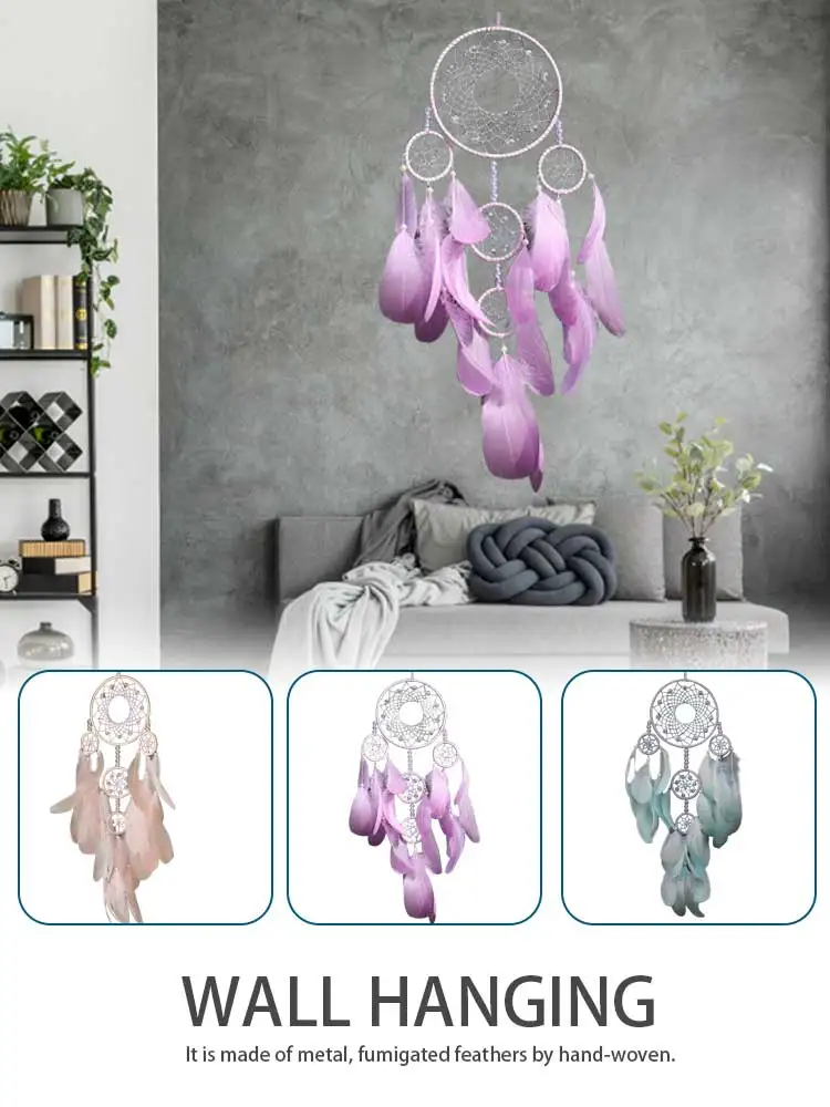 В стиле ретро украшенные перьями Круговой пером настенный Винтаж Dreamcatchers