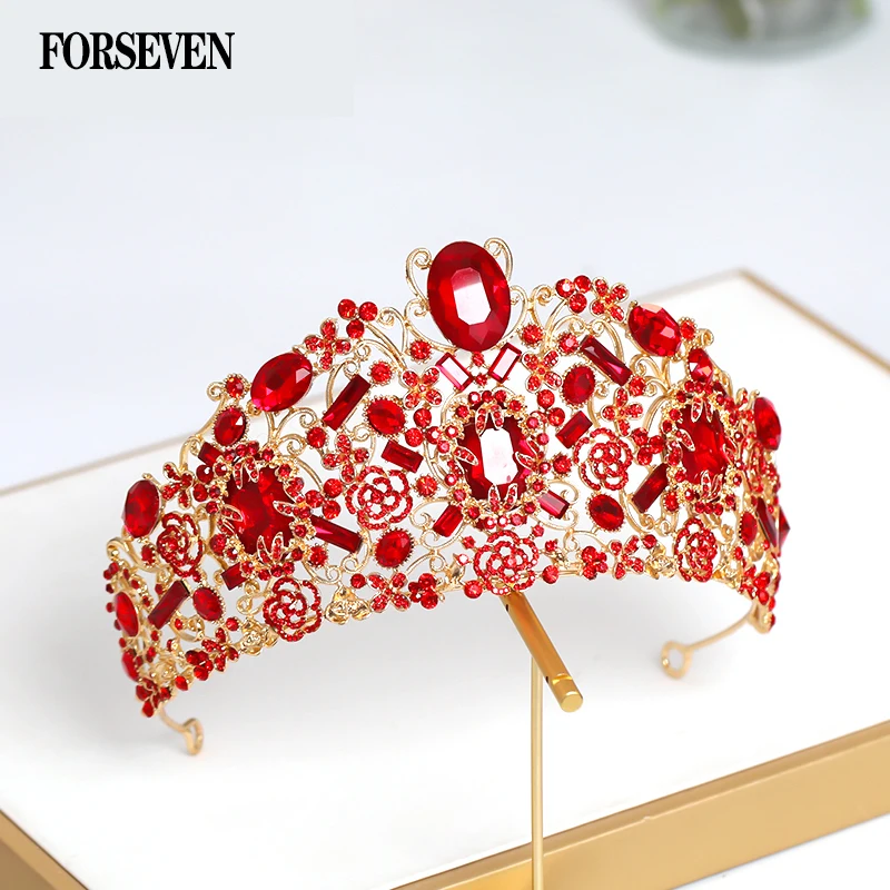 

Red Crystal Crown Tiara Wedding Crown Diadem For Women Pearl Hair Accessories For Woman Fashion Hair Accessories Hair Jewelry