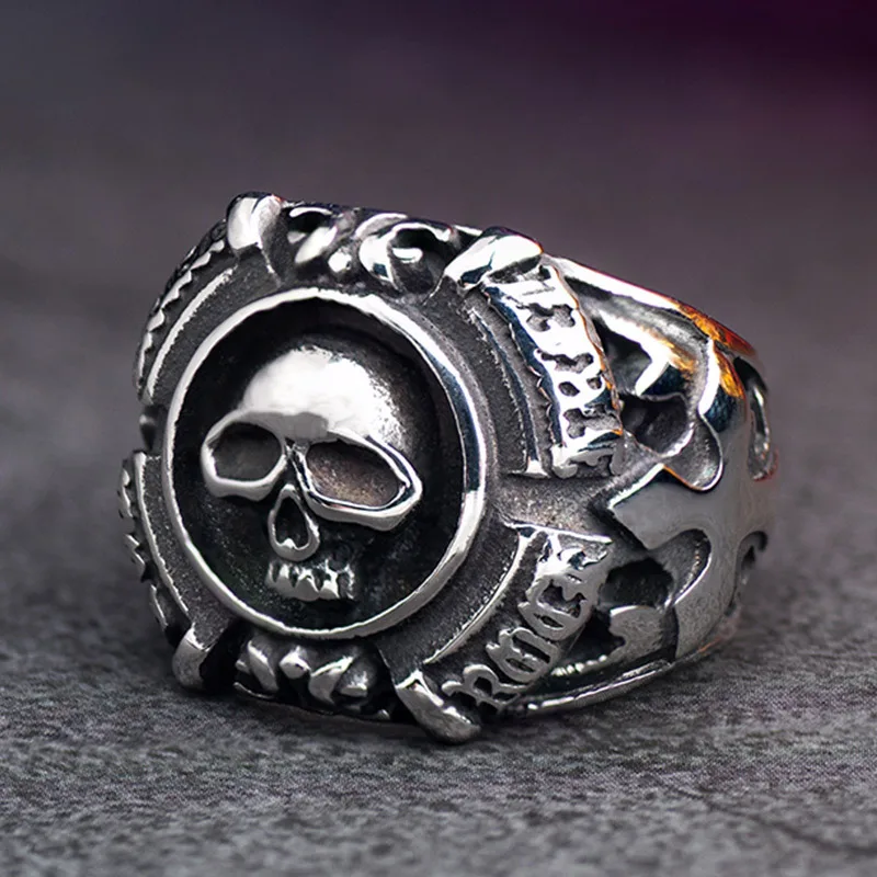 Титановая сталь (нержавеющая сталь) Ретро душа череп крест цветок мужское кольцо