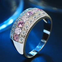 new pink crystal engagement ring with silver color aaa cz stone rings for women zircon party jewelry gift for girl anillos mujer
