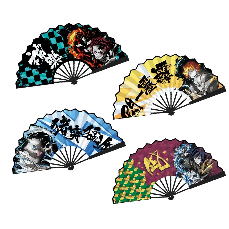

Anime Demon Slayer Kimetsu No Yaiba Haori Kimono Folding Fan Agatsuma Zenitsu Tomioka Giyuu Hand Fans Cosplay Accessories