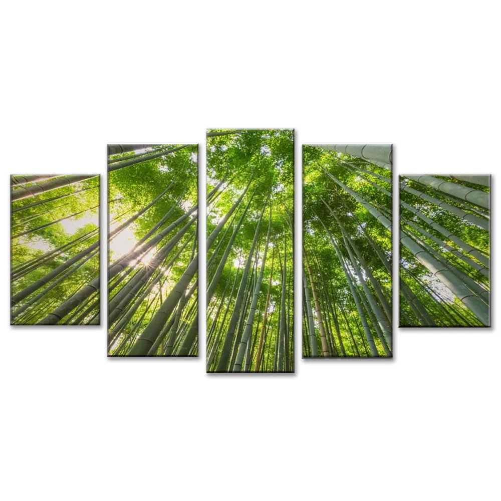 

5pcs Modular Bamboo Forest Sunshine Pictures Wall Art Home Decor Posters Canvas HD Printed Paintings Living Room Decoration